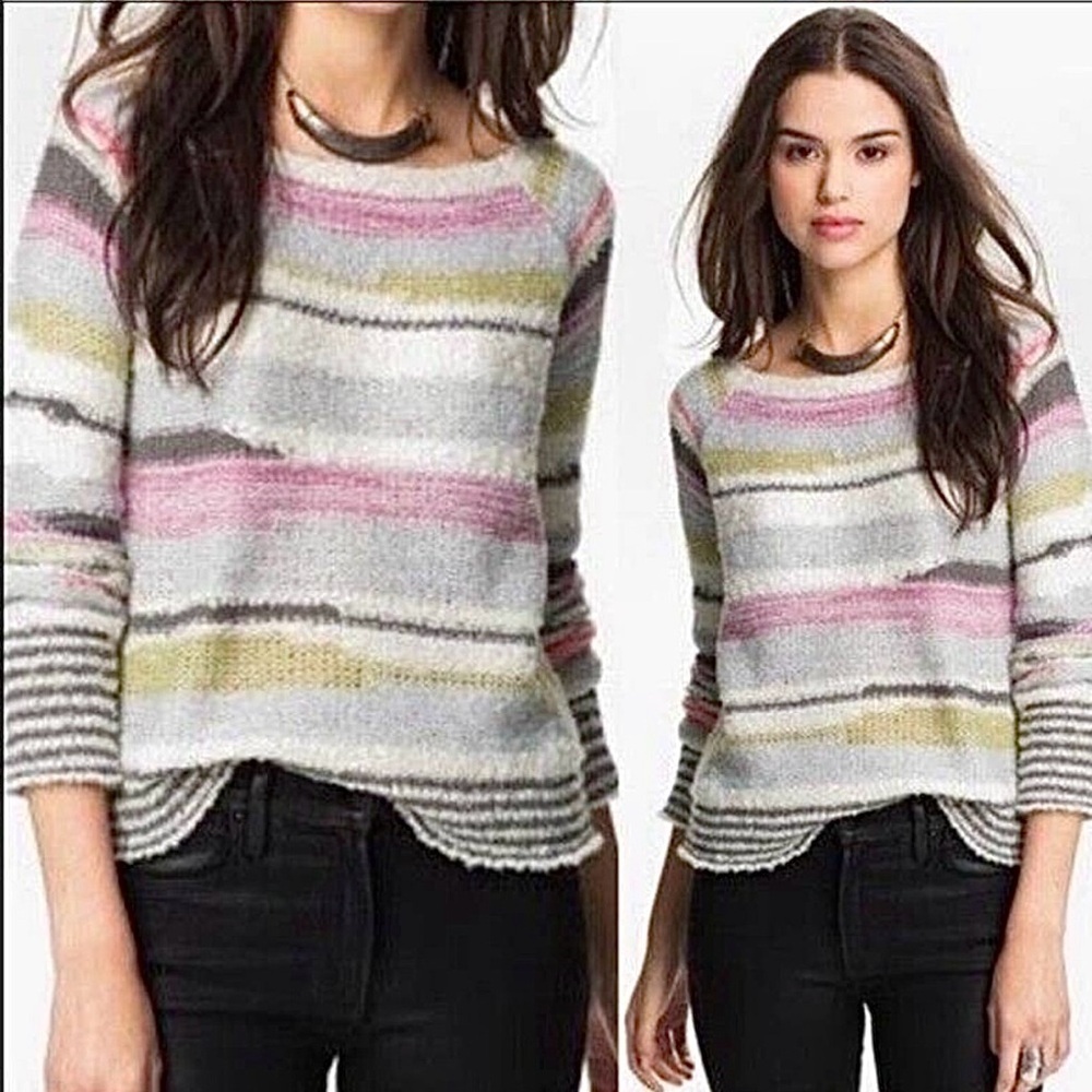 Free People Wool Blend Sweater Women’s Size XS Pullover Multi Colored Strip Gray - Picture 2 of 10